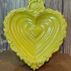 Vintage Hand Painted Yellow Ceramic Heart Shaped Trinket Dish